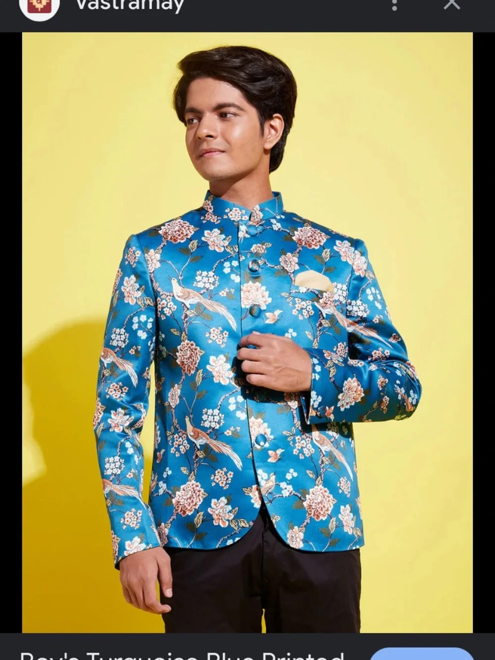 Vastramay Sherwanis Turquoise Blue Floral Jacket Size 28 6-7 yrs